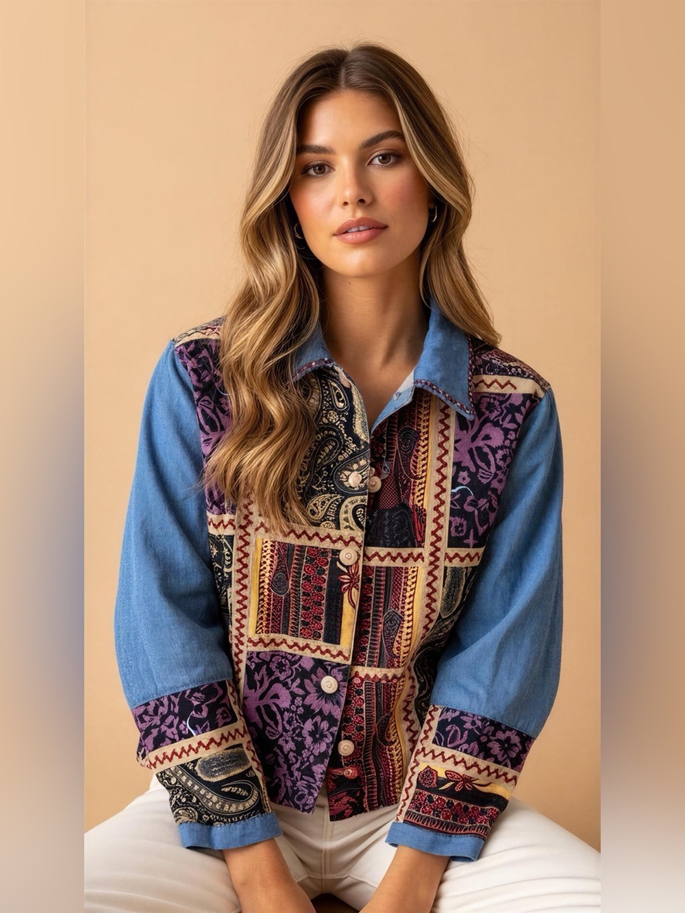 Haband Patchwork Denim Long Sleeve